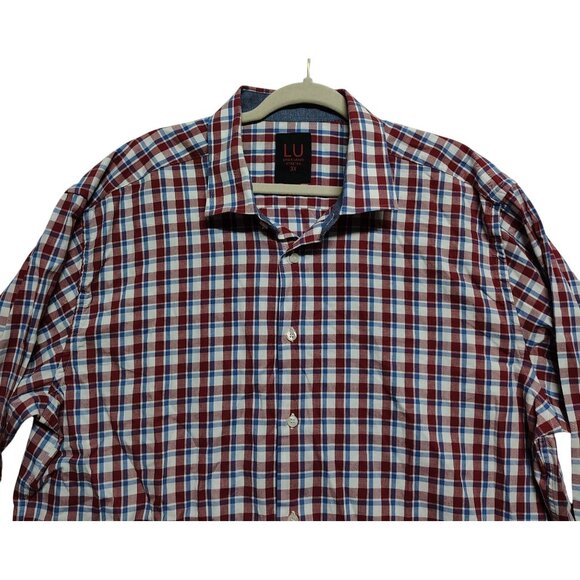 Linea Uomo Mens 3X Red and Blue Plaid Long Sleeve Button-Down Shirt - Picture 2 of 6